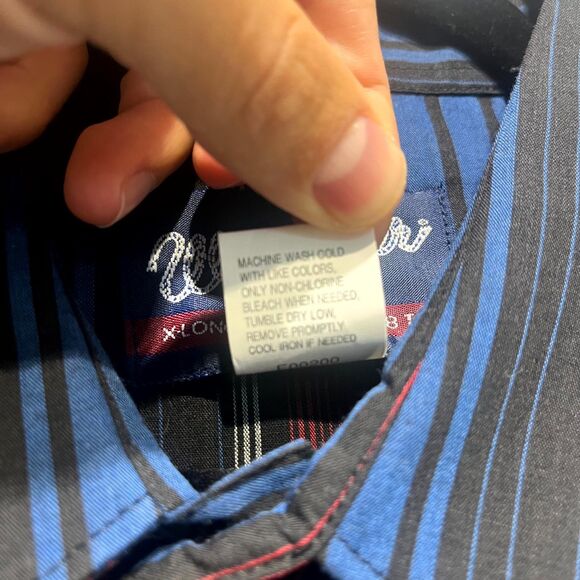 Wrangler Western Dress Shirt Mens 17.5 Multicolor Striped Cotton Pearl Snap Blue - Picture 7 of 12